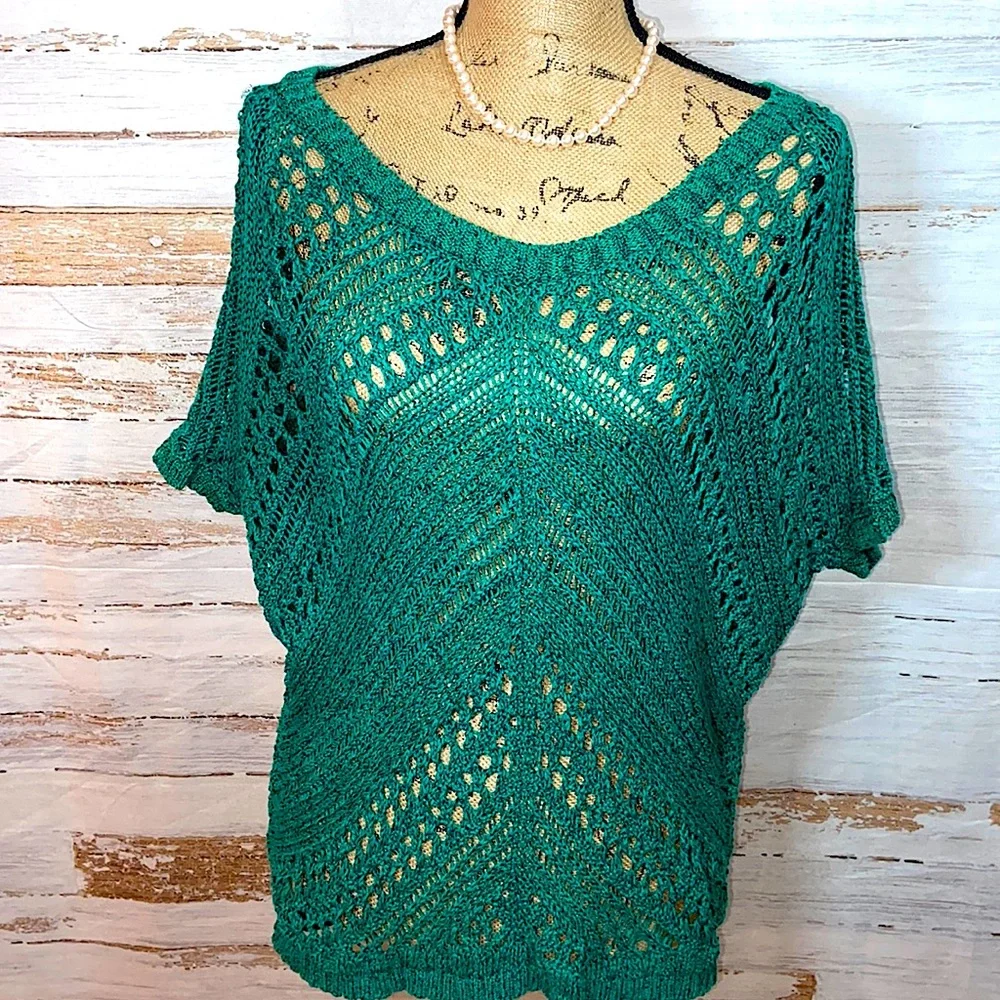 Express Emerald Chunky Open Knit Batwing Sweater XS